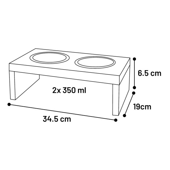 Matbar i trä med rostfria skålar - 2 x 350 ml