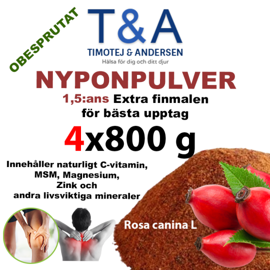 Nyponpulver 1,5:ans Extra finmalen T&A (4x800 gr) 3,2 kg