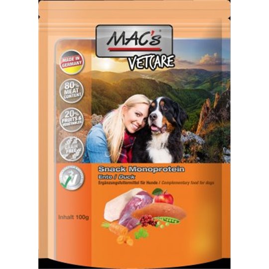 Mac´s hundgodis mono sensitive Anka,-9x100g/display - Spannmålsfritt hög kvalite